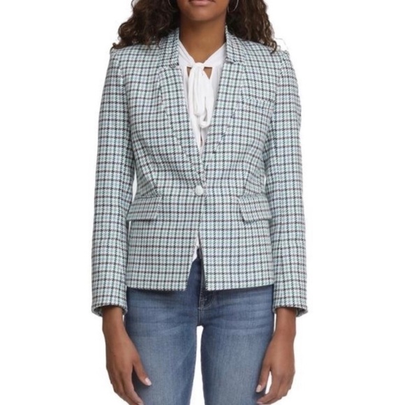 Veronica Beard Farley Dickey Blazer- Turquoise Houndstooth